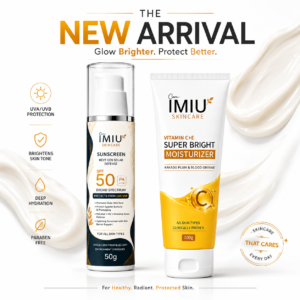 Care IMIU Complete Skincare Combo | SPF 50 PA+++ Sunscreen (50g) + Vitamin C+E Super Bright Moisturizer (100g)